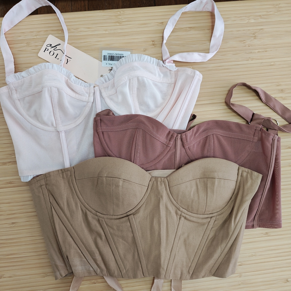 SHEIN Women's Corset Bra - Pink, White, Tan